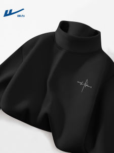 เสื้อยืดคอกลมแขนยาวผ้าขนแกะสีดำสำหรับผู้ชาย ฤดูใบไม้ร่วง/ฤดูหนาว ผ้าขนแกะหนา คอกลม แขนยาว ทรงหลวม แฟชั่นผู้ชาย