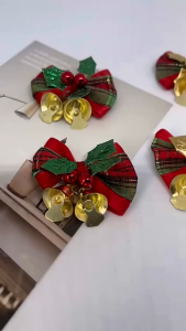 Christmas Decorative Bow Bells Xmas Tree Wreaths Decorative Hanging Pendant Bow Bells Gift Package Decor