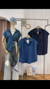 NANDO ATASAN KEMEJA WANITA KOREAN STYLE LENGAN PENDEK BATWING DENIM PREMIUM BATWING BKK