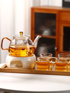Fruit Flower Tea Teapot Set Afternoon Tea Glass Tea Set Household Tea Warmer Candle Heating Base Candlestick Tea-Boiling Stove