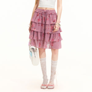 Unifree | Pink Floral Chiffon Tiered Skirt