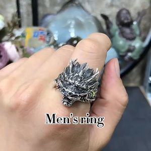 Cincin Pria Retro Vintage Desain Kepala Raja Naga / Dragon Head Mens Ring Model Terbuka