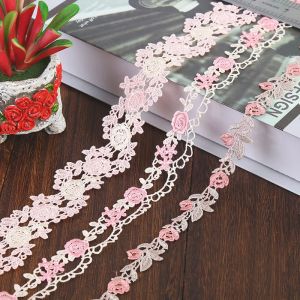 2 Yard Rose Hollow Embroidered Lace DIY Trimming Crafts Fabric Accessories Pink Beige Lace Wedding Decoration Wholesale