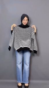 MIRNA SWEATER KNIT STRIPE Lengan Balon fit to XXL