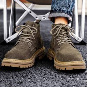 Mens Martin Shoes Spring Autumn High Top Breathable Leather British Style Trendy Mid-Calf Casual Workwear Footwear