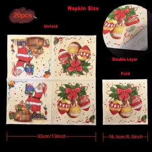 20pcs 2Ply Cartoon Santa Claus Bell Wreath Bow Pinecone Pattern Christmas Napkins Party Decoration Tissue DIY Decoupage Paper