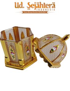 candy pot atau toples gold quba kaca tempat permen antik