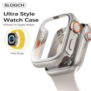 เคส + กระจกเทมเปอร์สำหรับนาฬิกา Apple ขนาด45มม. 44มม. 42มม. 41มม. 40มม. 38มม. เคส Iwatch 8 7 6 5 4 3 2 1 SE2ป้องกันหน้าจอ SE ด้วยสายนาฬิกาซิลิโคนนิ่ม