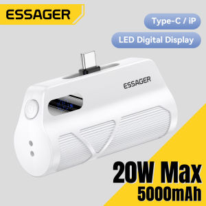 Essagger Xách Tay 5000MAh Màn hình hiển thị kỹ thuật số Pin sạc dự phòng với Type-C Lightning 18W đầu vào kép Đầu Ra Thời Gian Thực Pin Hiển Thị thiết kế thon gọn