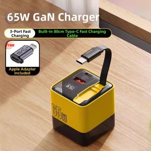 GUANQU | 65W GaN Fast Charging Low Temperature Multiple Ports Charger Retractable Cable