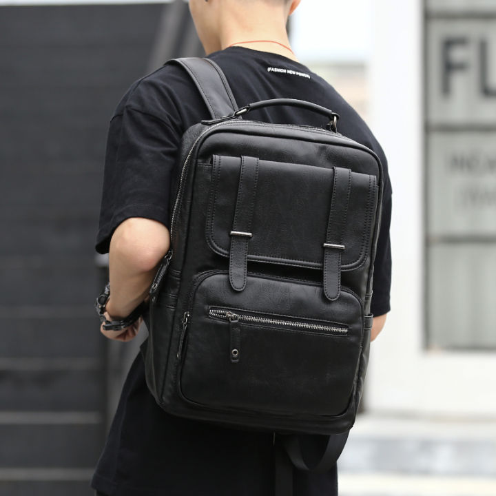 MOYYI Fashion Large Capacity Mens Leather Backpack For Travel Casual  inch Laptop Utility Zipper Bag Lazada PH