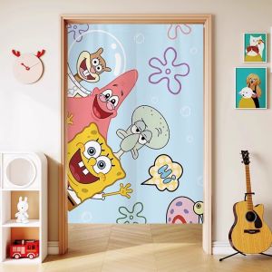 Cartoon SpongeBob Childrens Bedroom Living Room Partition Door Curtain Half Curtain Home Use Blocking Curtain Fabric Art