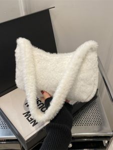 กระเป๋าคาดข้างขนนุ่ม ทรงกลม ขนาดเล็ก สำหรับผู้หญิง กระเป๋าถือแฟชั่นฤดูใบไม้ร่วงและฤดูหนาว กระเป๋าสะพายไหล่แบบหนัง PU น้ำหนักเบา