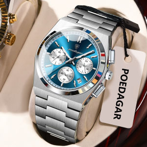 POEDAGAR Luxury Mens Watch Chronograph Date Stainless Steel Casual Man Clock Waterproof Luminous Fashion Quartz Watches For Men