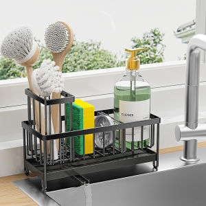 LMETJMA Sponge Holder Carbon Steel Sink Caddy Sponge Holder With Self Drain Tray Kitchen Sink Caddy Organizer with Divider