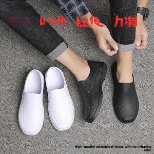 Black Low-Top EVA Foam Integrated Waterproof Shoes Mens Kitchen Anti-slip Lightweight Labor Protection Rain Boots Casual Work Shoes