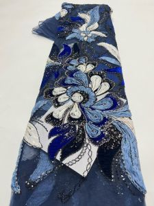 Luxury African Heavy Handmade Beaded Lace Fabric High Quality 5Yards Sequins French Tulle Bead Lace For Wedding Party