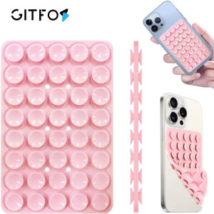 GITFOS Double Side Silicone Suction Phone Holder Fixture Suction Cup Backed Adhesive Rubber Sucker Stand for Any Smartphone