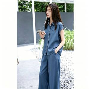 LIANGYILAILIN | Bộ Áo Sơ Mi Tencel và Quần Jeans Thoải Mái Elegance cho Phụ Nữ