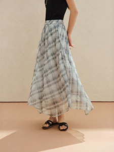 INMAN | Retro Check Elastic Waist A-Line Skirt