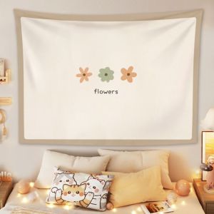 VIKAMAins Simple Small Flower Tapestry Cream Wind Morandi Color Block Flower Background Cloth Warm Tapestry Room Decoration
