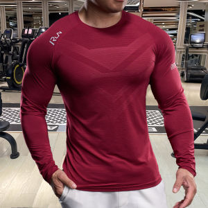 Mens Sports Fitness Running Training Clothing - Spring and Autumn Elastic Breathable Long Sleeve T-shirt - Muscle Style