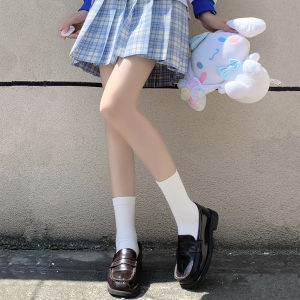 Pure Cotton White Mid-Calf Socks for Women Japanese Style Long Tube Hosiery Bone Structure Leg Shaping Neutral Seasonal Use