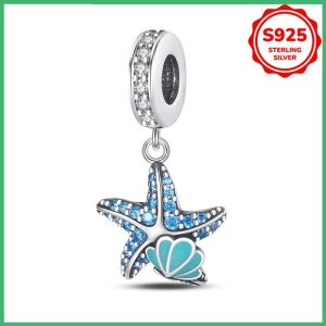 Charm Hình Sao Biển Bạc 925 Sterling Hạt Phát Sáng Làm Đồ Trang Sức Tự Chế Vòng Tay Vòng Cổ Quà Tặng Trang Sức Phong Cách Hàng Hải Cổ Điển