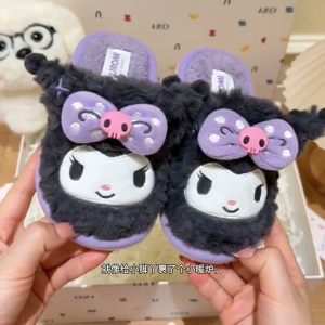 Anime Winter Kuromi Warm Plush Slippers Sanrio Kids Slippers My Melody Cartoon Cute Thicken Home Slippers Festival Gift Size 26-41