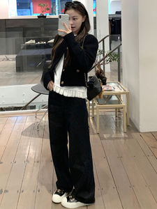 American Style Retro Fashion Wide Leg Jeans Womens Spring Autumn Versatile High Waist Slimming Small Size Narrow Straight Tube Pants