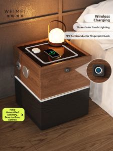 Weimei | Retro Style Wooden Bedside Table with Smart Fingerprint Lock and Light