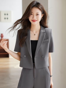 Áo Khoác Vest Nữ Tay Ngắn Màu Xám Mùa Hè 2025 Áo Khoác Vest Ngắn Thời Trang Cho Nữ Áo Khoác Vest Công Sở Chính Thức Mới Về