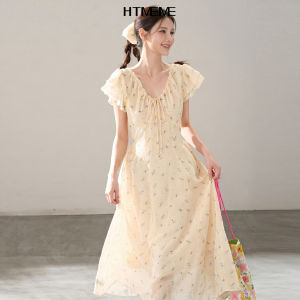 HTMEME | Floral Ruffle Sleeve Dress for Summer Texture