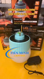 Đèn tích điện NLMT 100W (YB25) ánh sáng trắng sạc bằng năng lượng mặt trời hoặc dây sạc đèn có móc treo thuận tiện