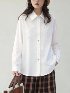 QINGNAER | Korean Style Casual Commuter Versatile Large Size White Collar Drop Shoulder Long Sleeve Shirt