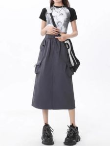 Gray A-Line Midi Skirt with Slit for Pear Shaped plus Size Women Summer 2025 Workwear Style High Waist Straight Cut Skirt