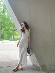 XUECAIQI | Stylish Cinched Waist Slimming Lace Spliced Chiffon Dress