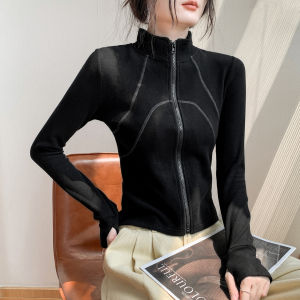 GEBEISHANG | Womens Fall Winter New Arrival Standing Collar Zip-Up Long Sleeve T-Shirt