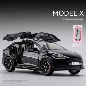 1:24 Tesla Model X Tesla Model 3 Alloy Die Cast Toy Car Model Sound and Light Childrens Toy Collectibles Birthday gift