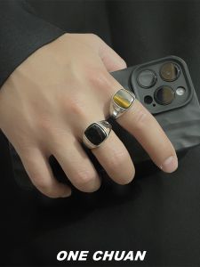 Fashion Classic Special-Interest Design Agate Ring Men Natural Tiger Eye Gemstone Forefinger Ring Female Titanium Steel No Fading
