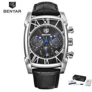 BENYAR | BENYAR Relogio Masculino Mens Watches Top Luxury BrandChronograph Leather Quartz Watch Men Military Sport Rectangle