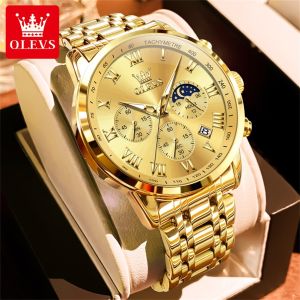 OLEVS Watch Men Waterproof Original Branded 2025 New Luxurious Fashion Business Style Stainless Steel Watch Band Luminous Date Multi Function Chronograph Quartz Watch