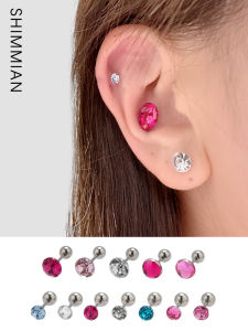 Shimian Acrylic Colorful Zircon Small Ear Studs Steel Rod Non-Removable Oval Ear Bone Pins Trendy Fashion Jewelry for Women