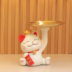 ของตกแต่งบ้าน ตุ๊กตาแมวนำโชค แมวถือถาด ถาดเก็บกุญแจ/ของกินเล่น/เครื่องสำอาง ส่งไว ของขวัญขึ้นบ้านใหม่