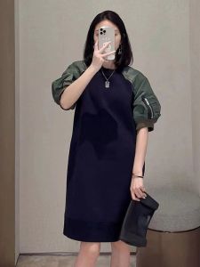 Fog Sacai Dress Spring/Summer Normcore Silm Puff Sleeves Patchwork Pocket Zipper Space Cotton Half Sleeve Dress