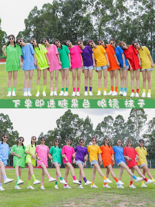 Summer Dopaamine Candy Colored Short Sleeve Student T-Shirt Women Pure Color Matching Set for Friend Outing Team Building Top