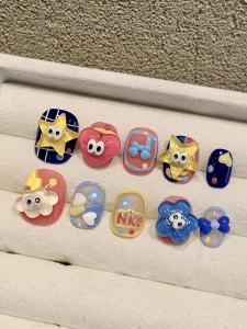 Dopamine Mini Eyes | Handmade Wearable Short Nail Art Stickers Show White Cute New 2024 Nail Tips Chinese Brand Other