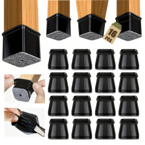 16 Pcs Silicone Chair Leg Protectors Black Furniture Feet Covers with Felt Pads Anti-Scratch for Hardwood Tile Floors