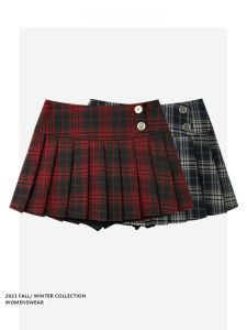 Váy Ngắn Kẻ Caro Phong Cách Mỹ Cổ Điển Cho Nữ Mùa Hè Màu Vàng JK College Style Váy Chữ a Xếp Ly Ngắn