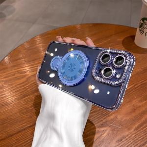 Luxury Transparent Rhinestone Magnetic Bracket Apple 16 Phone Case Comes with Lens Protector for Iphone15promax Womens Fancy 14plus Internet Celebrity 13 Wireless Charging 12 High-End 11 Soft